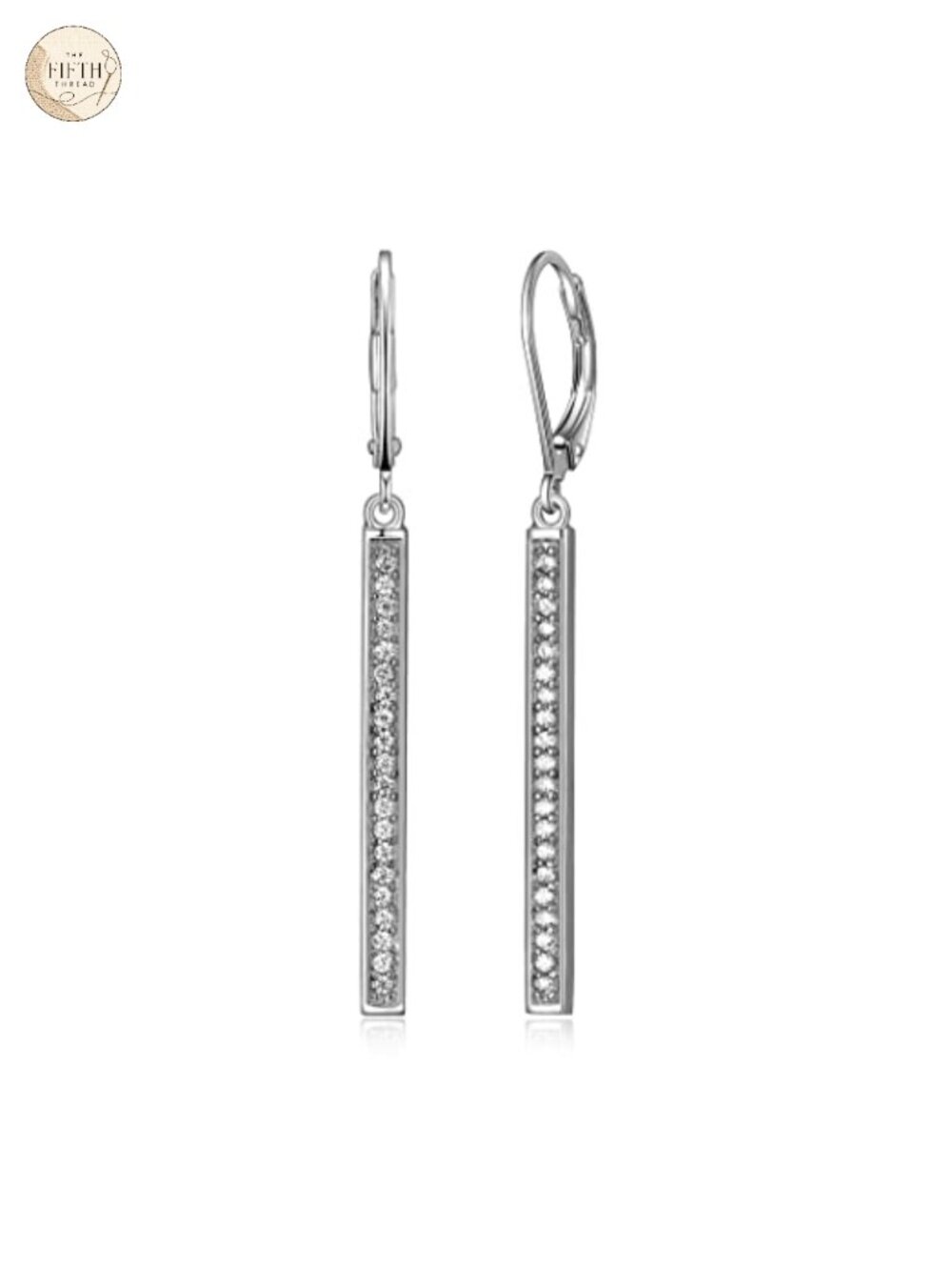 Sterling Silver Rhodium Plated CZ Vertical Bar Drop Dangle Earrings